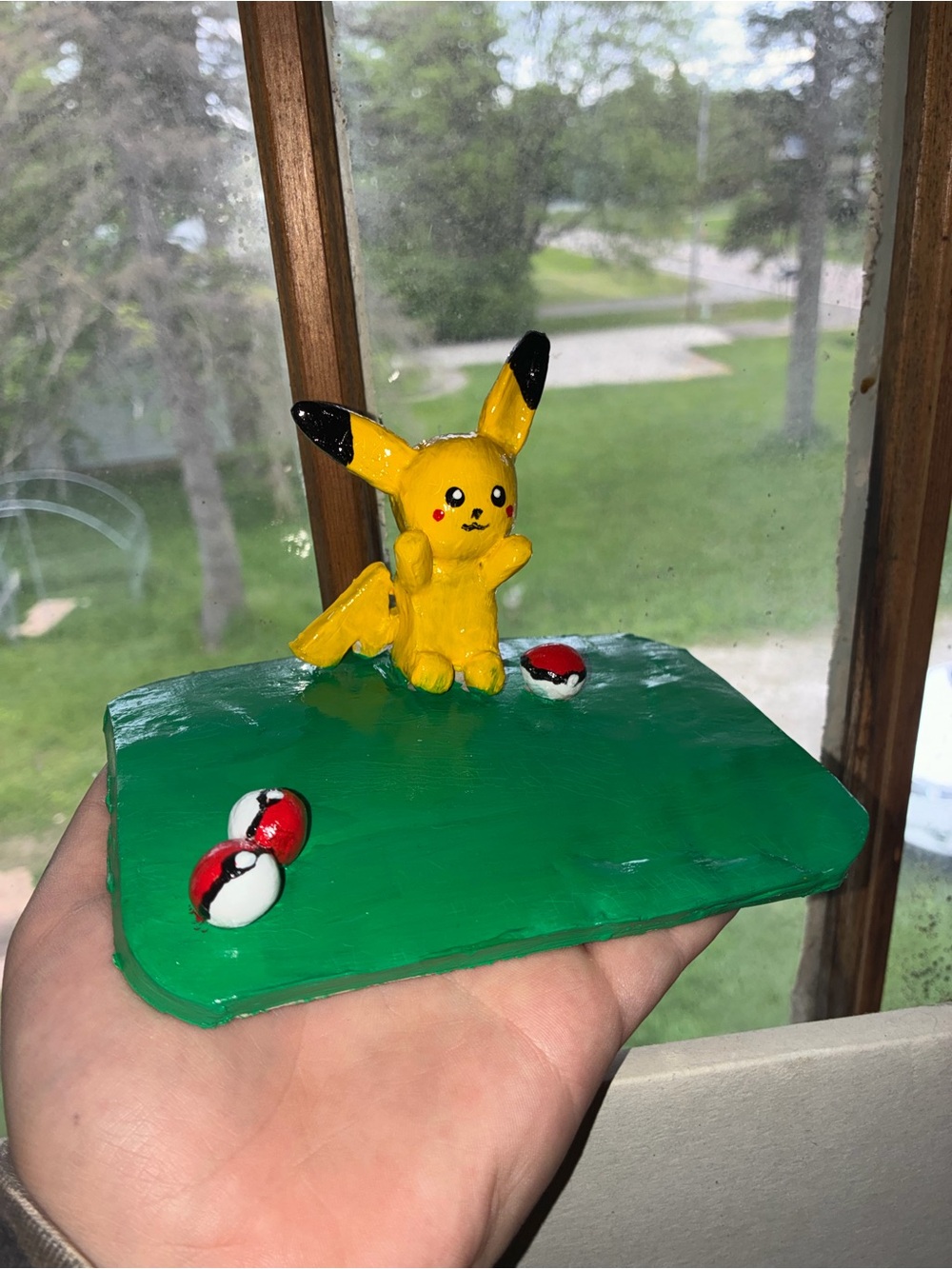 Self made Pikachu Figurine Display with Poké Ball Accents - Yellow